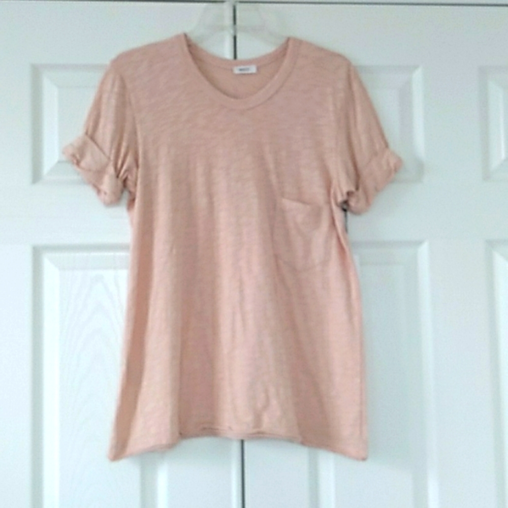 Wilt Putty Pink Rolled Short Sleeve Slub Jersey Top